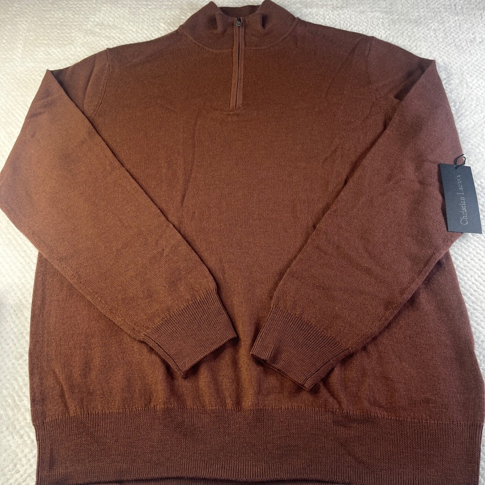 Christian Lacroix Mens 100%‎ Extra Fine Merino Wool Quarter Zip Sweater Brown M